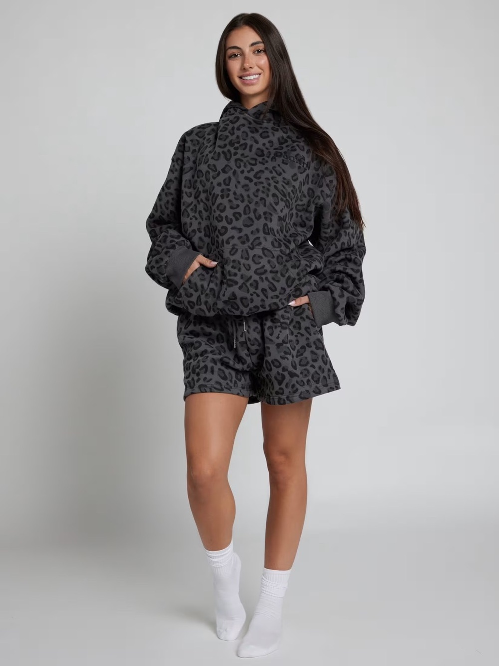 Charcoal Leopard Print Lounge Shorts